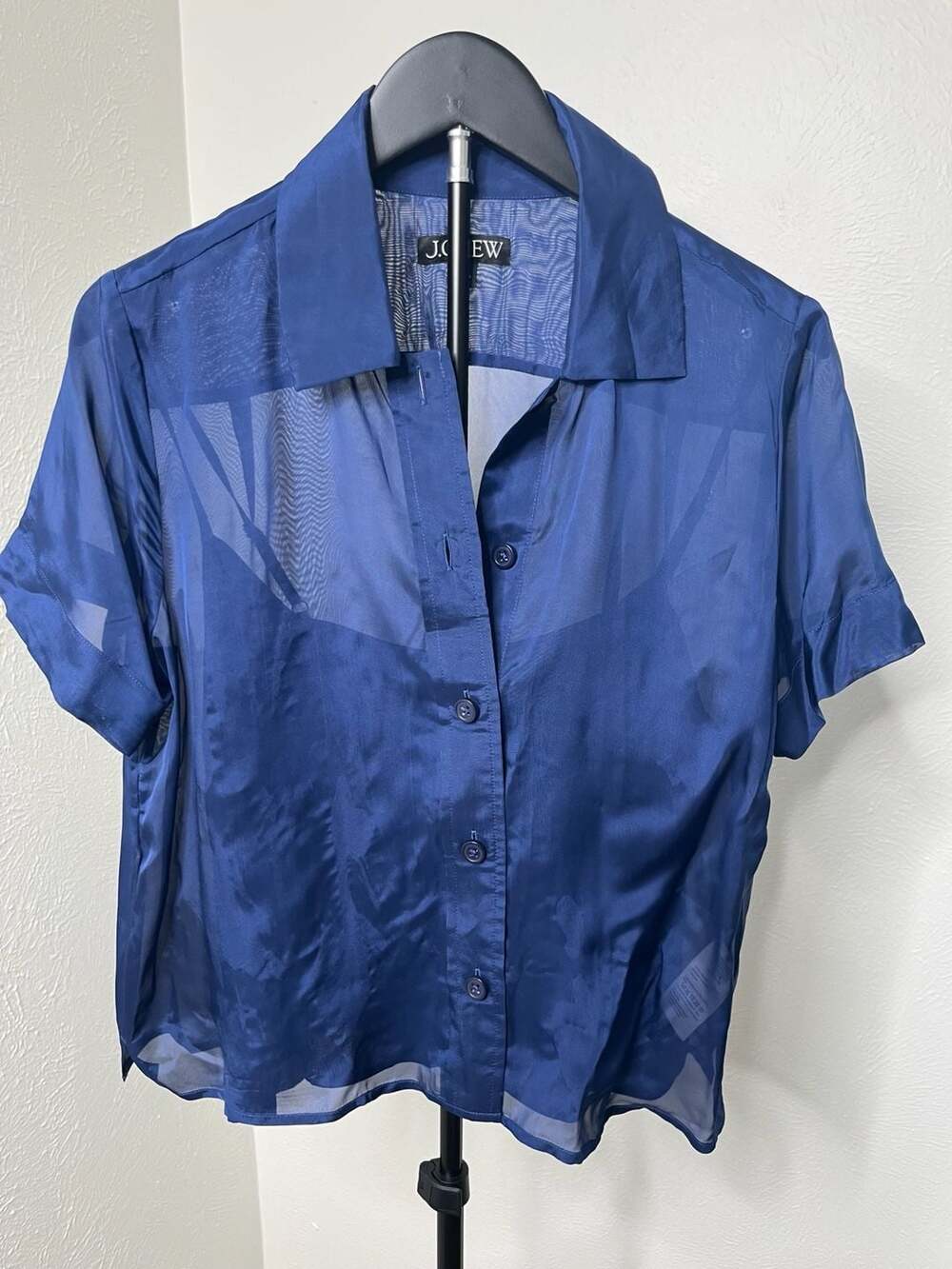 J.Crew Blue Semi-Sheer Button-Up Blouse with Cami – Lightweight Breezy Layered T